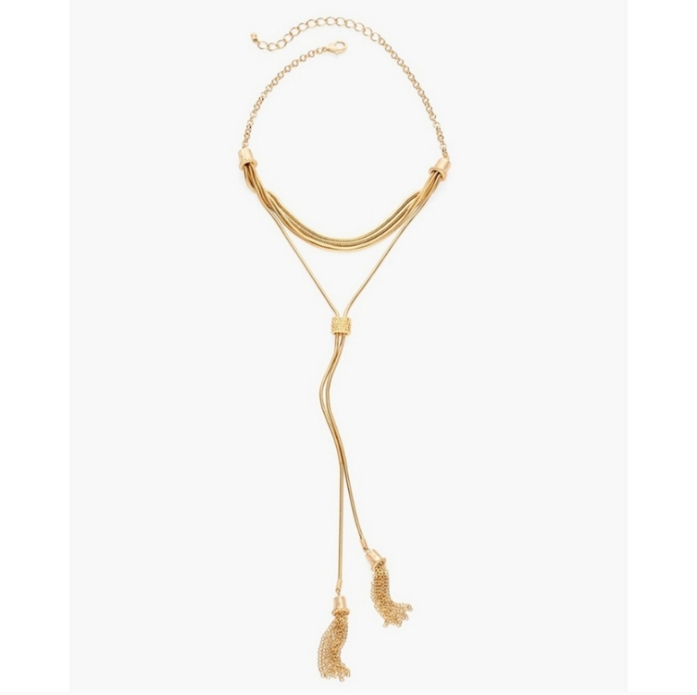 Chico's Gold Fringe Pendant Briar Tassel Bolo Style Statement Necklace Jewelry